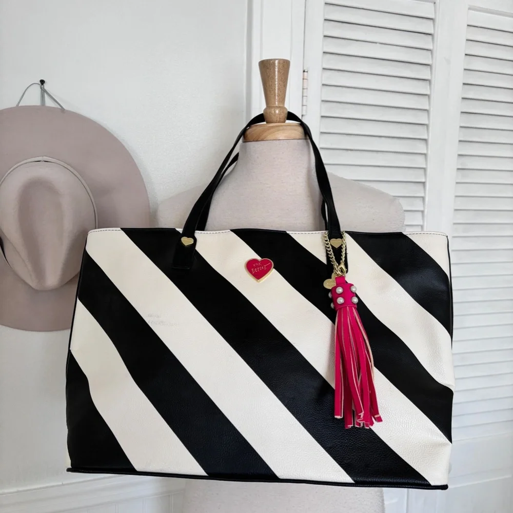 Betsey Johnson All That Jazz striped Faux Leather Tote